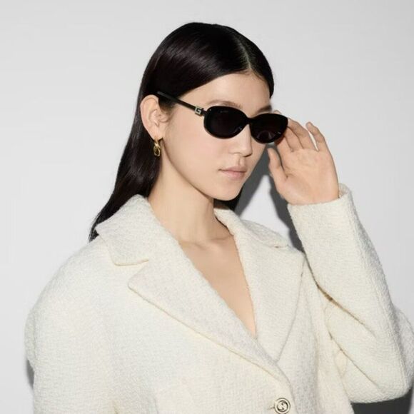 NEW Gucci GG1684SA 001 Black Grey Unisex Oval Sunglasses GG 1684SA - Picture 4 of 12